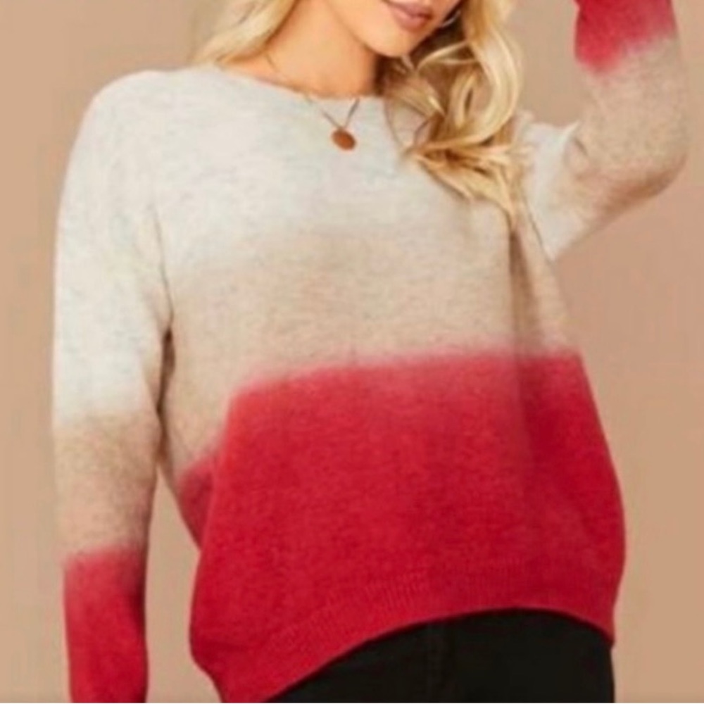 🎈Beautiful Soft & Warm Great Quality Ombré Red and Ivory Sweater.size L, Large